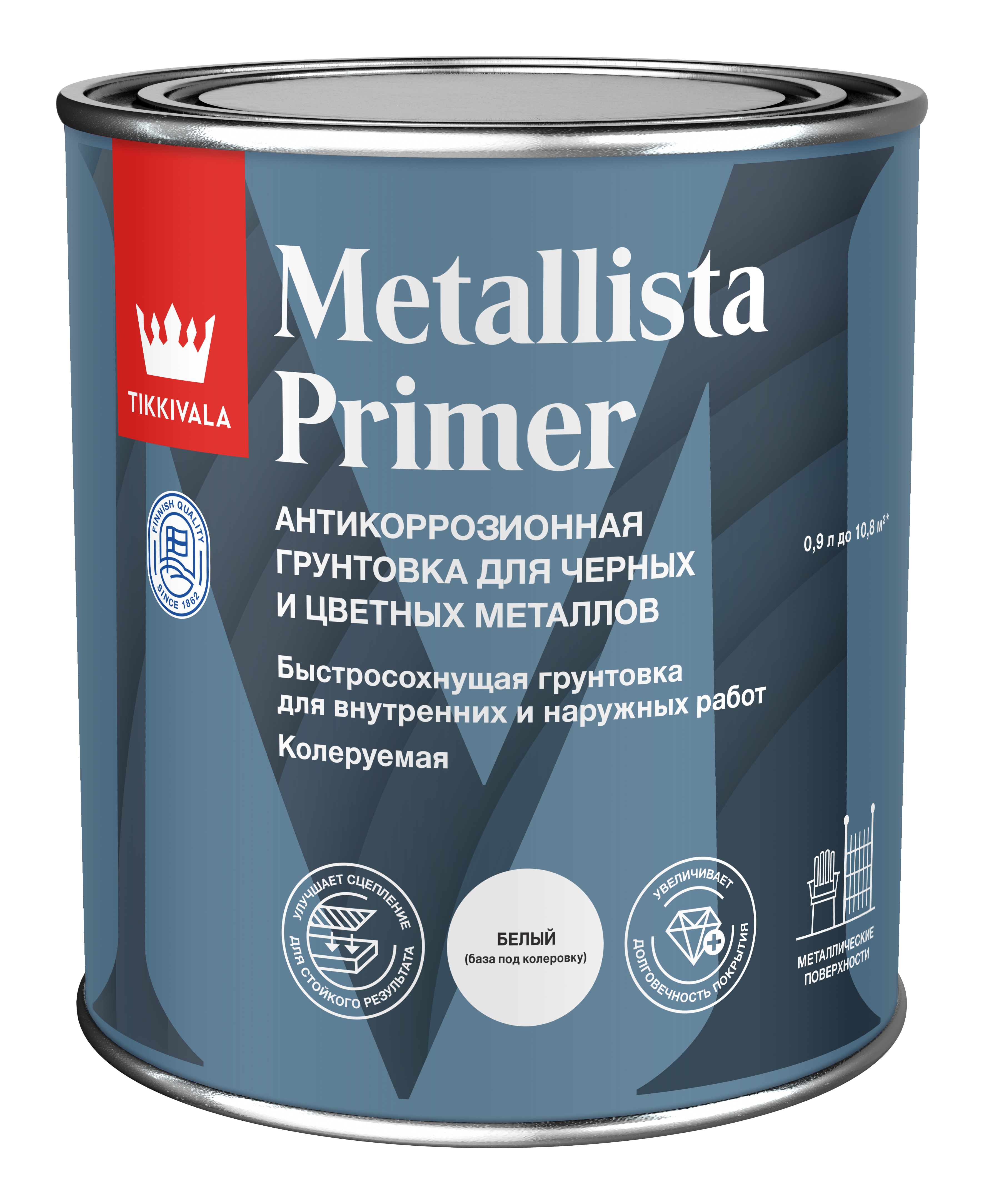 Tikkivala Грунт по металлу METALLISTA PRIMER 2,5 л Белый, алкидная, атмосферостойкая, матовая, колеруемая для наружных работ