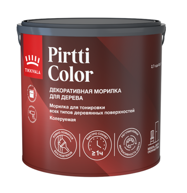 Морилка PIRTTI COLOR, 0,9л, Бесцветный (колеруется) — Tikkivala для деревозащита, для внутренних и наружных работ