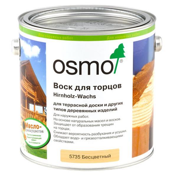 Воск для торцов 5735 Hirnholz-Wachs бесцветный, для наружных работ 2,5 л OSMO: для фасада и для наружных работ