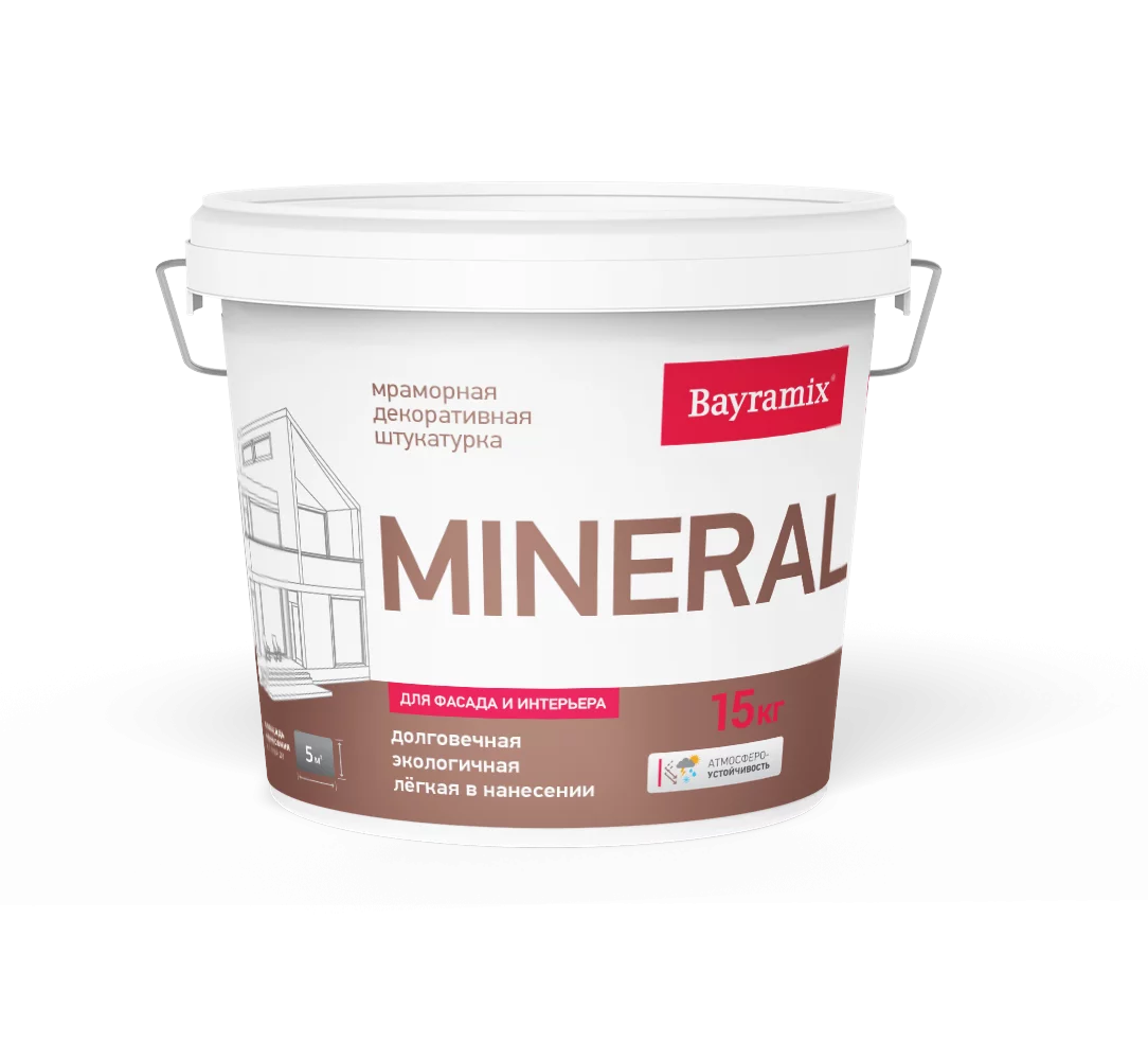 Bayramix Байрамикс Мраморная штукатурка Mineral Минерал средний 15 кг 440, декоративная, износостойкая для наружных работ