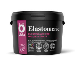 OLSTA Краска фасадная Elastomeric 2,7 л Белый, Ольста Эластомерик для фасада, акриловая, эластичная, без запаха