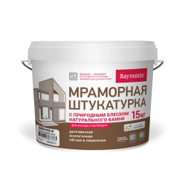 Bayramix БАЙРАМИКС мраморная штукатурка цветная Bayramix 15 кг, Magnolia White, фр.N, декоративная, износостойкая для наружных работ, Магнолия Уайт