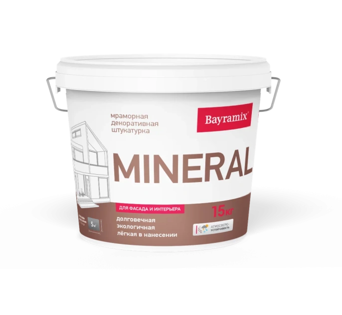 Bayramix Байрамикс Мраморная штукатурка Mineral Минерал средний 15 кг 440, декоративная, износостойкая для наружных работ