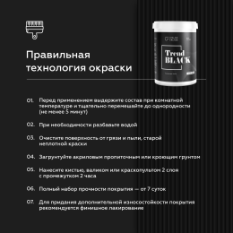 Краска износостойкая ЧЕРНАЯ полуматовая TREND BLACK, 0,9 кг, Черный, без резкого запаха, водоэмульсионная