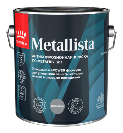 Tikkivala Краска по металлу 3в1 METALLISTA, Cеребряный, 2,3 л — эмаль алкидная, атмосферостойкая, глянцевая, колеруемая для фасада