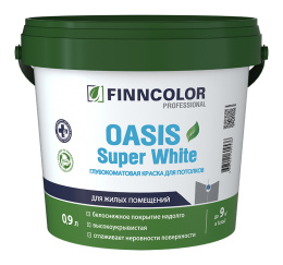 Интерьерная краска для потолков OASIS SUPER WHITE Белый 0,9л Finncolor: для стен и потолков и для внутренних работ
